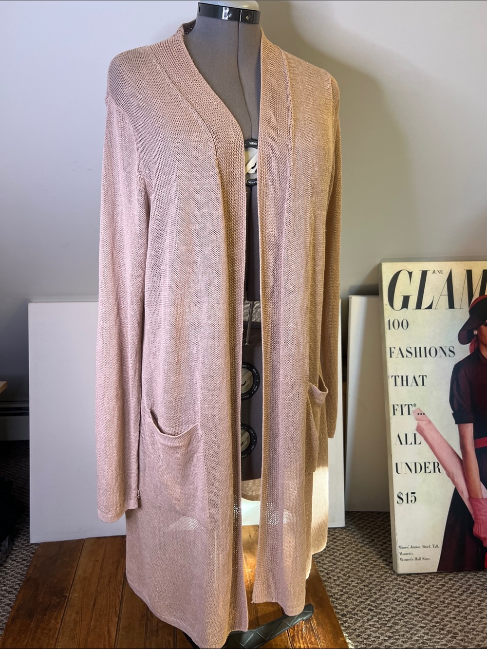 J. Jill Blush Cardigan Pink Open-Front Longline Linen NWT